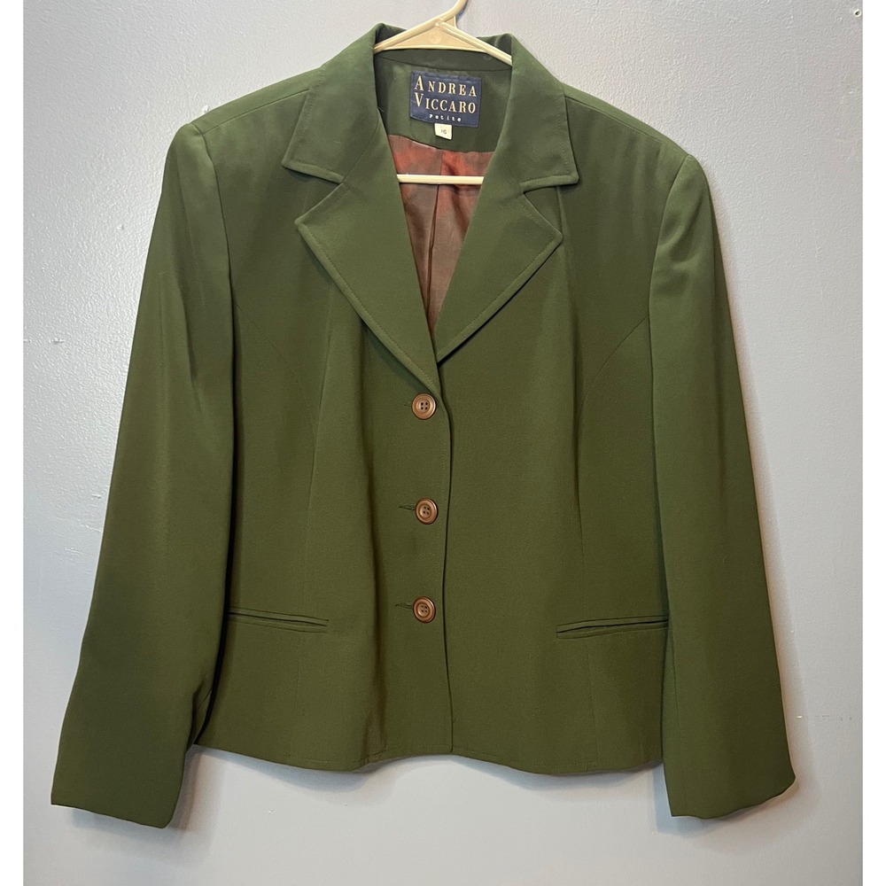 Andrea Viccaro Women's Green Blazer Jacket Size 16 Petite Career Button Front